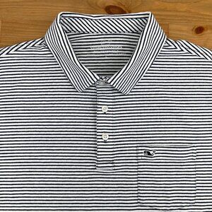 Vineyard Vines Edgartown Polo Shirt Mens Large Blue Stripe Short Sleeve Preppy